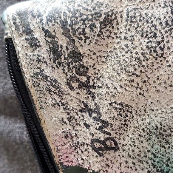 VINTAGE 80S 90s LARGE WRISTLET HAND BAG CONTEMPORARY HAND PAINTED LEATHER - Picture 4 of 11